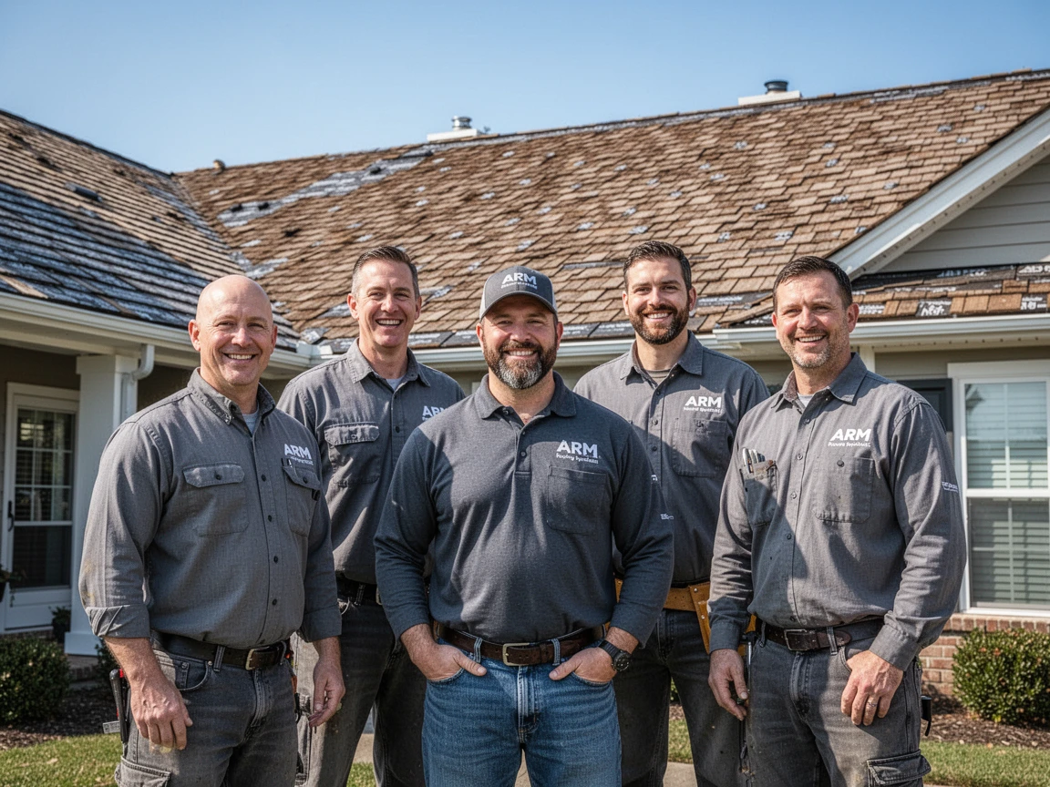 ARM Roofing Specialist Inc. Team Working on a Roof